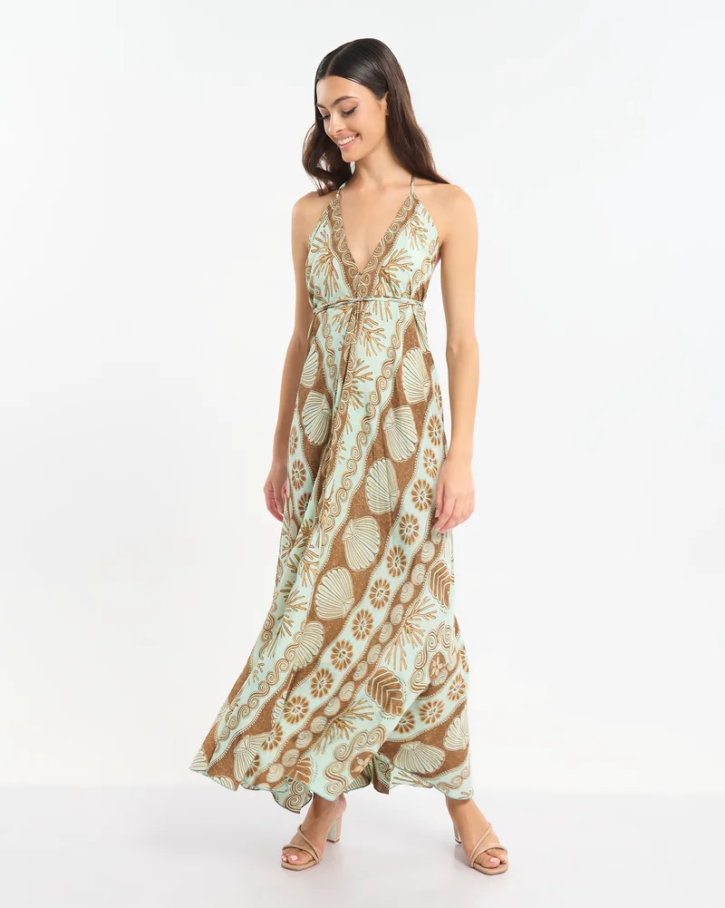 Φόρεμα BLE Maxi Δετό Ethnic Print & Ανοιχτή Πλάτη