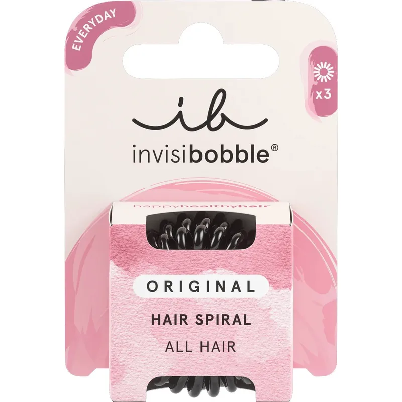 Invisibobble Original Hair Spiral Λαστιχάκια Μαλλιών για Απόλυτο Κράτημα 3 Τεμάχια - True Black