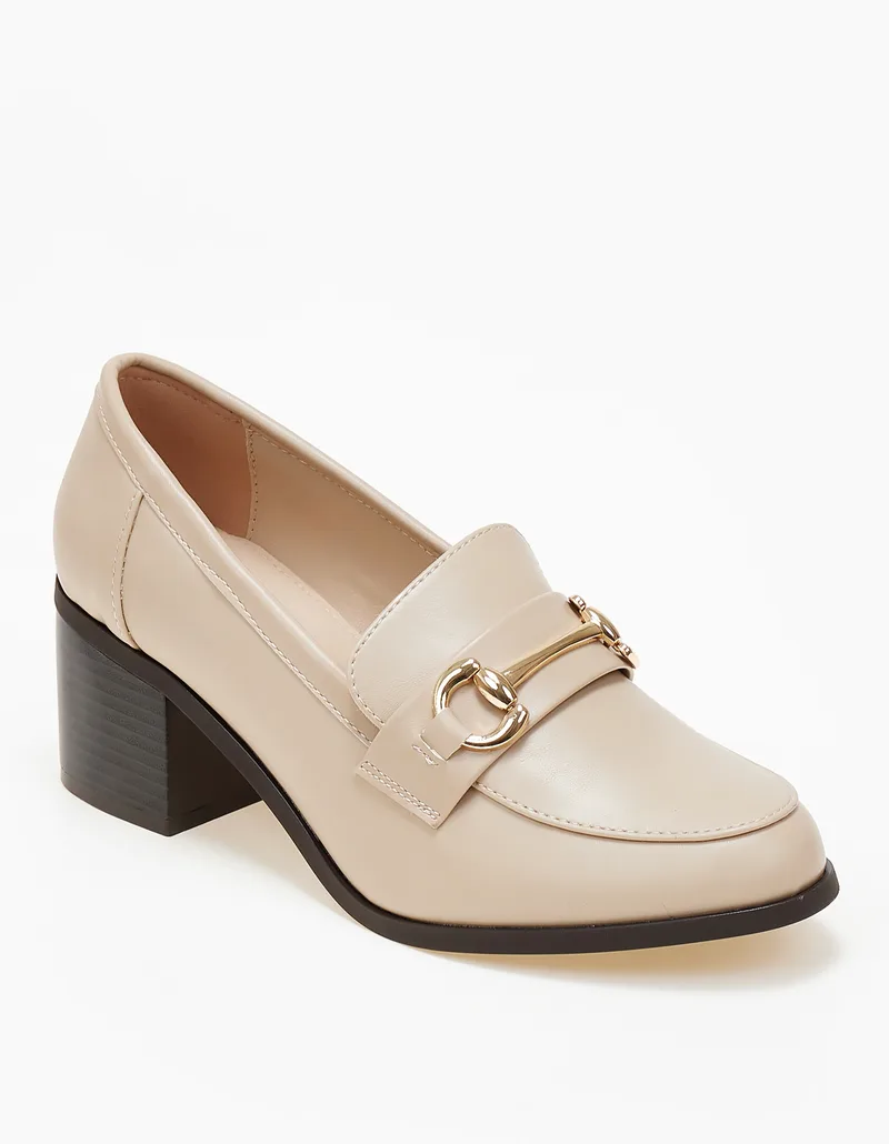 Loafers με χοντρό τακούνι και μεταλλική λεπτομέρεια - Μπεζ