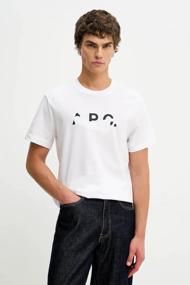 Βαμβακερό μπλουζάκι A.P.C. T-SHIRT MANCHES COURTES TACHE BLANCHE
