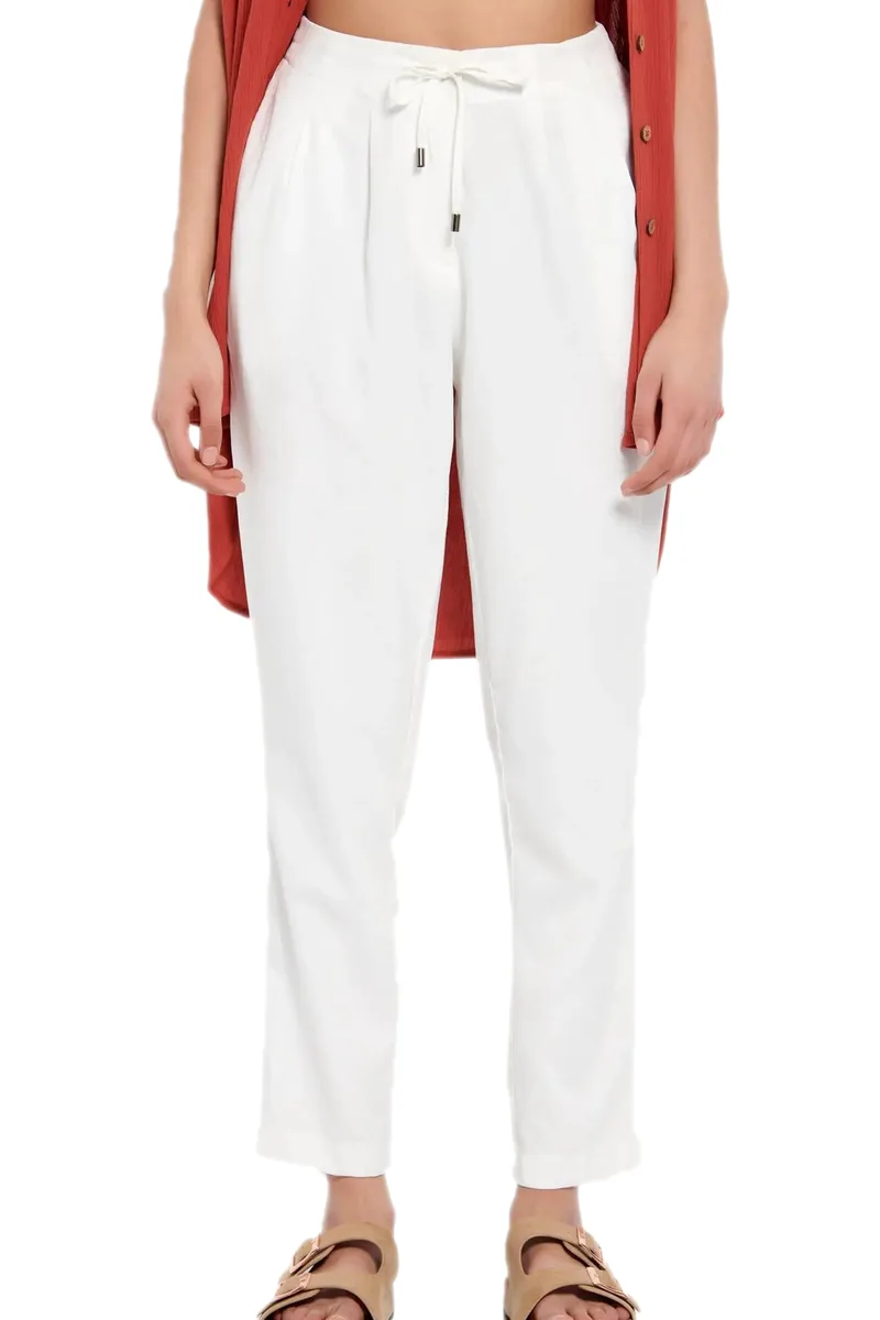 Παντελόνι Υφασμάτινο Funky Buddha Casual FBL007-106-02-OPTIC WHITE Γυναικείο
