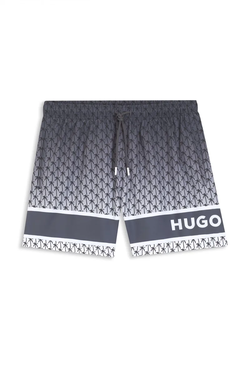 HUGO ΜΑΓΙΩ PALMS_SWIM_SHORTS LOGO ΓΚΡΙ-ΜΑΥΡΟ