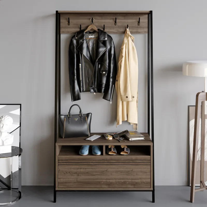 Έπιπλο Εισόδου Devin - Walnut, Black 788Dec4018 (94x180x35,3)