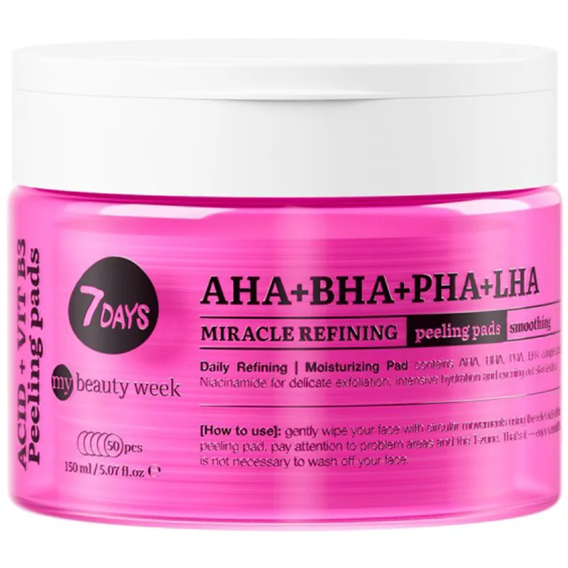 7DAYS My Beauty Week Refining Peeling Pads AHA & BHA & PHA & LHA Απολεπιστικά Δισκία Δύο Όψεων με Σύμπλεγμα 4 Οξέων 50 Τεμάχια