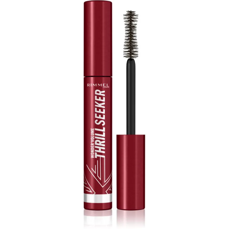Rimmel WonderVolume Thrill Seeker μάσκαρα για όγκο και περιστροφή των βλεφαρίδων απόχρωση Black Brown 8 μλ