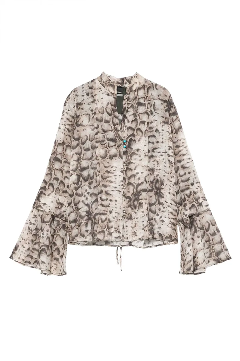 PINKO ΜΠΛΟΥΖΑ CARACALLA BLOUSE ΜΟΤΙΒΟ ΦΙΔΙΟΥ ΕΚΡΟΥ-ΜΑΥΡΟ