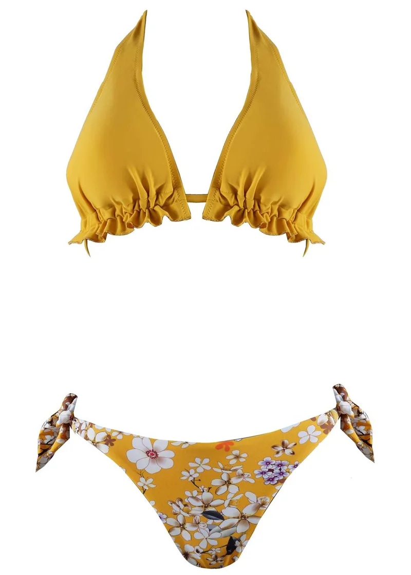 Set μαγιό τρίγωνο αποσπώμενη ενίσχυση bikini brazilliane. Καλύπτει B cup ΚΙΤΡΙΝΟ
