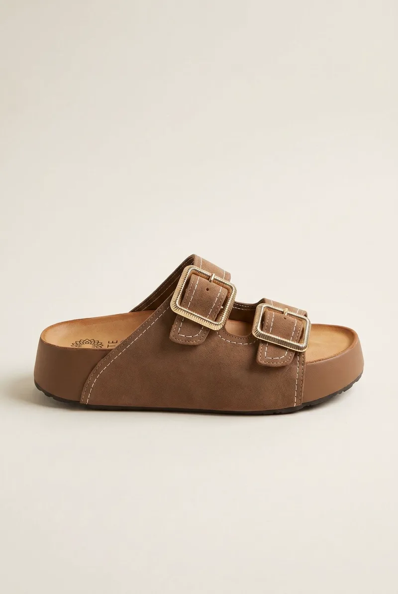 ATENEO Flatform Sandals Buckle Detail - 67001 - Taupe Suede