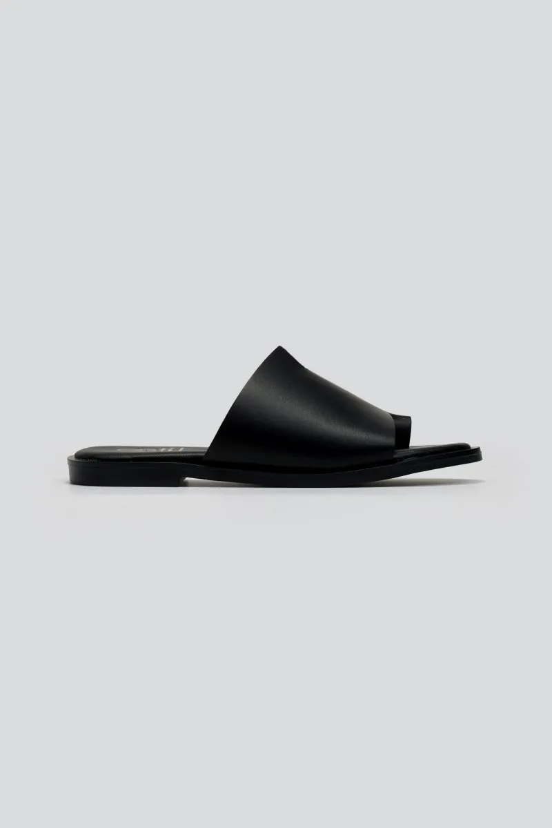 Estil Leather Sandals Asymmetric Strap - 1132 (ματ) - Black
