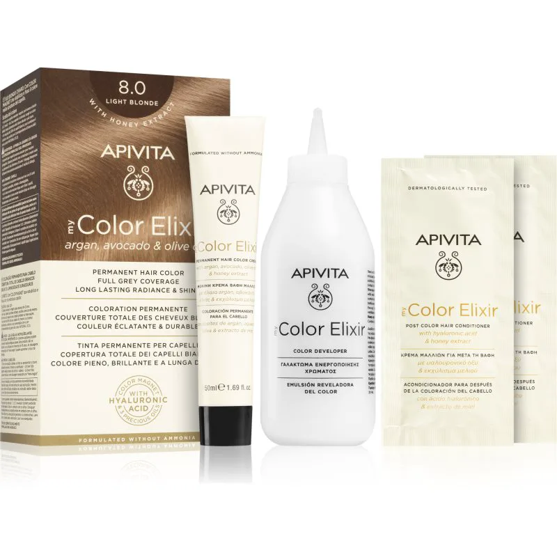 Apivita My Color Elixir βαφή μαλλιών χωρίς αμμωνία απόχρωση 8.0 Light Blonde 1 τμχ