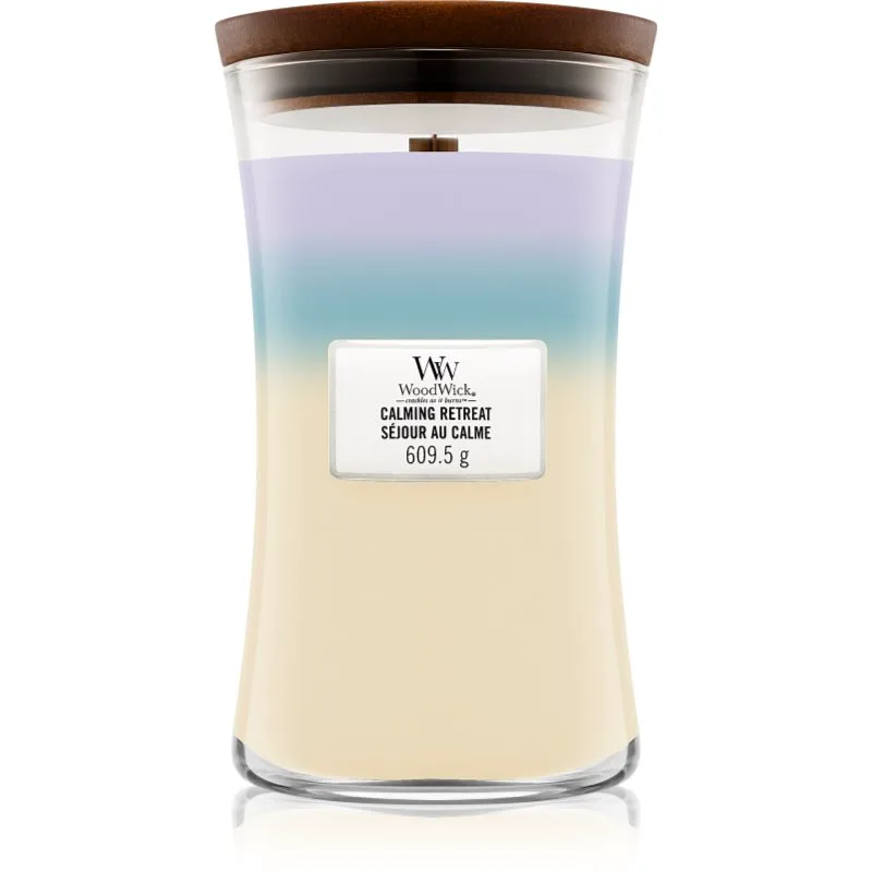 Woodwick Trilogy Calming Retreat αρωματικό κερί με ξύλινο φιτίλι 609.5 γρ