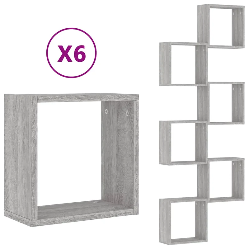 vidaXL Ράφια Τοίχου Κύβοι 6 τεμ. Γκρι Sonoma 30x15x30 εκ.