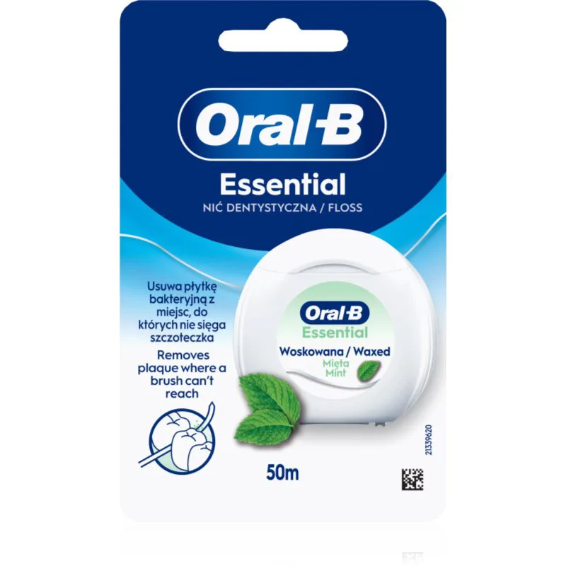 Oral-B Essential Floss Mint κέρινο οδοντικό νήμα με γεύση δυόσμου 50 μ