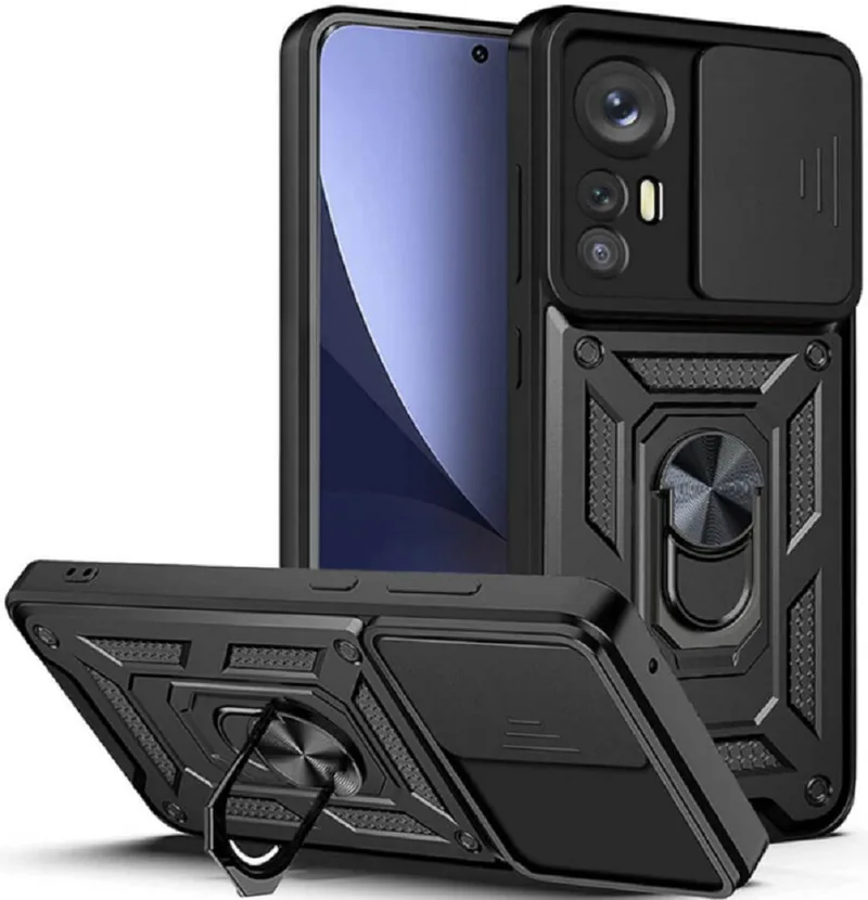 Bodycell Armor Slide - Ανθεκτική Θήκη Xiaomi 12 / 12X με Κάλυμμα για την Κάμερα & Μεταλλικό Ring Holder - Black (5206015014734)