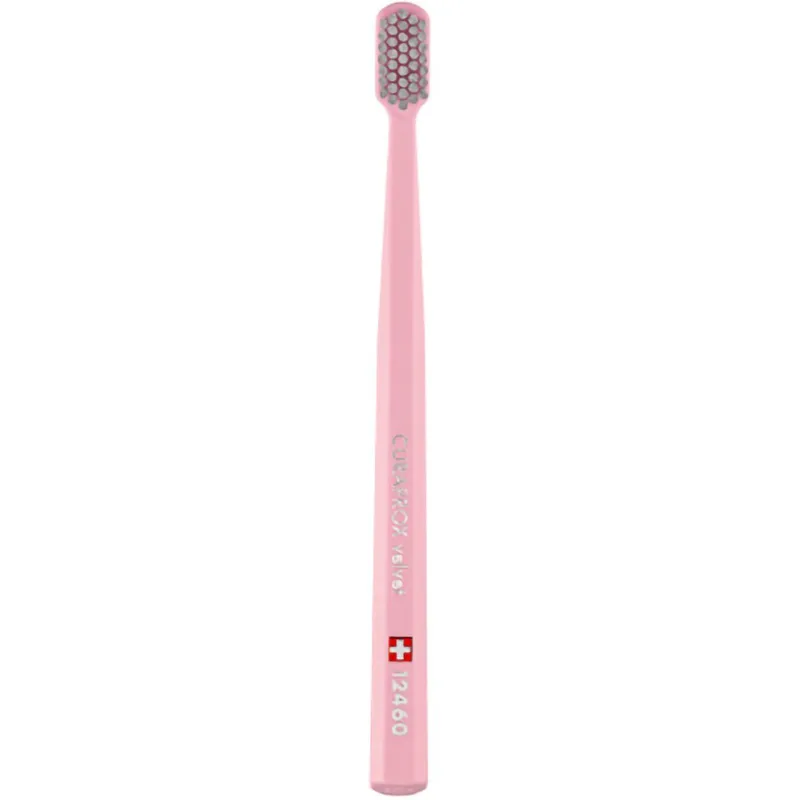 Curaprox CS 12460 Velvet Toothbrush Οδοντόβουρτσα με Εξαιρετικά Απαλές & Πυκνές Ίνες Curen για Πολύ Ευαίσθητα Δόντια 1 Τεμάχιο - Ροζ / Γκρι