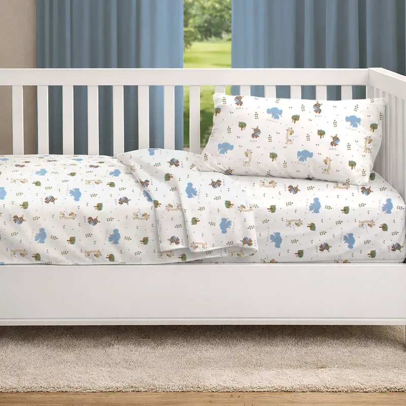 Σεντόνια Κούνιας Σετ Dimcol Happy Safari 711 Sky Blue