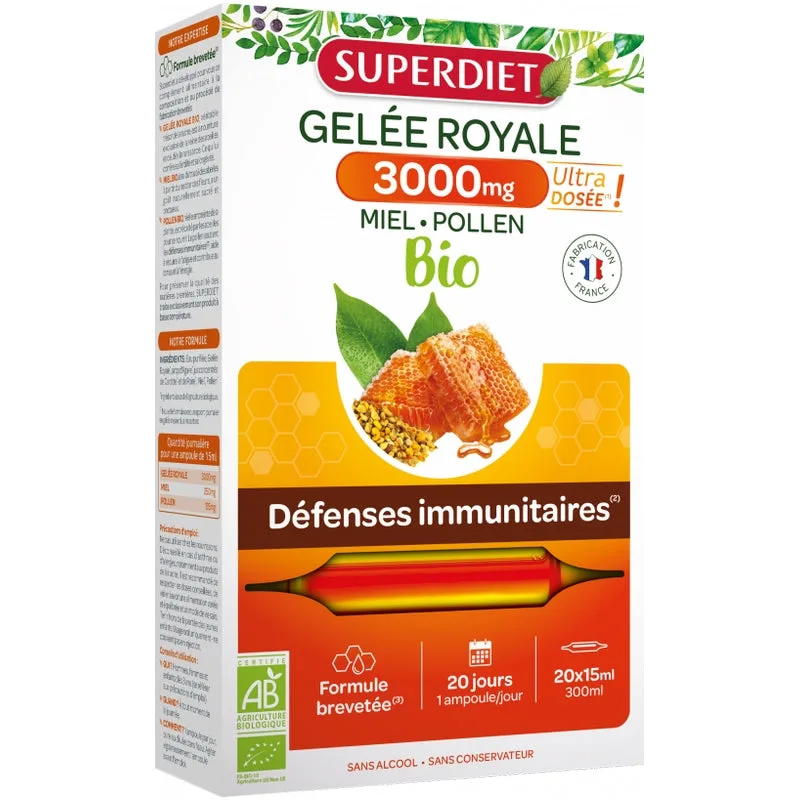 SuperDiet Royal Jelly 3000mg - Immune Defenses - ORGANIC 20 vials