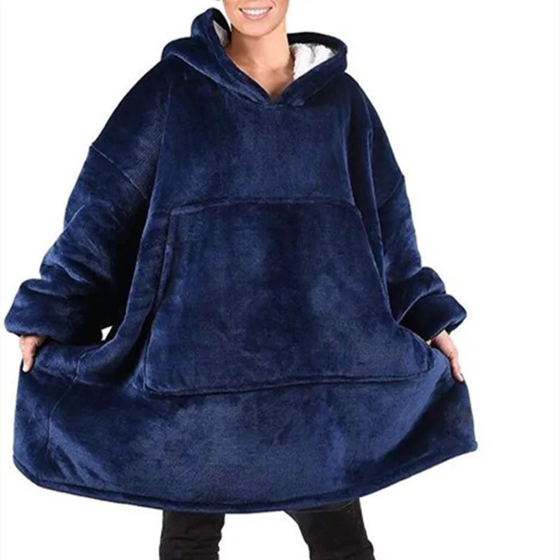 Fleece Κουβέρτα με Μανίκια Hoodie Winter 70cm Μπλε