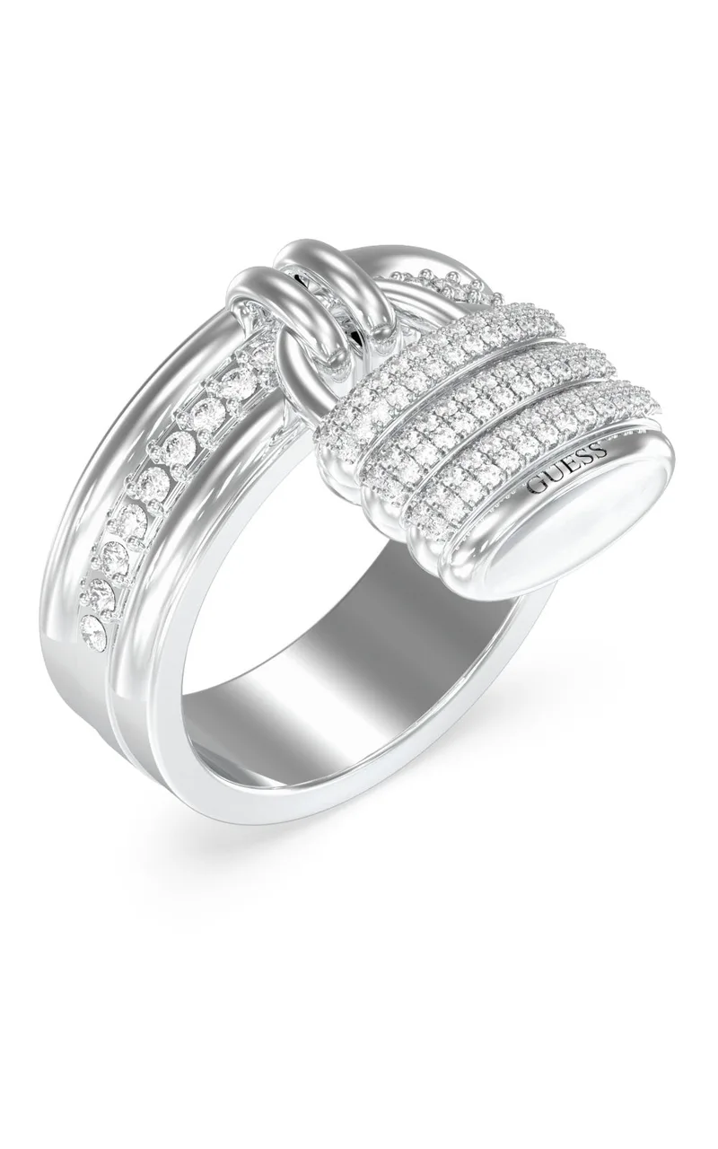 GUESS STEEL GUESS MY SECRET JUBR05408JWRH-No.54 Δαχτυλίδι Ασημένιο Με Λουκετάκι Με Πέτρες