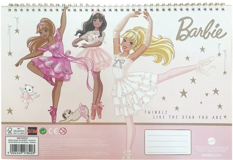 Barbie Μπλοκ Ζωγραφικής Α4 - 40 Φύλλα + Stickers (349-93416)