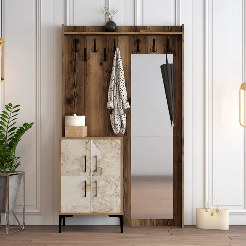 Έπιπλο Εισόδου / Πορτ Μαντό Berlin Bc - Walnut, White Marble 845Hct4209 (120x200x35 cm)