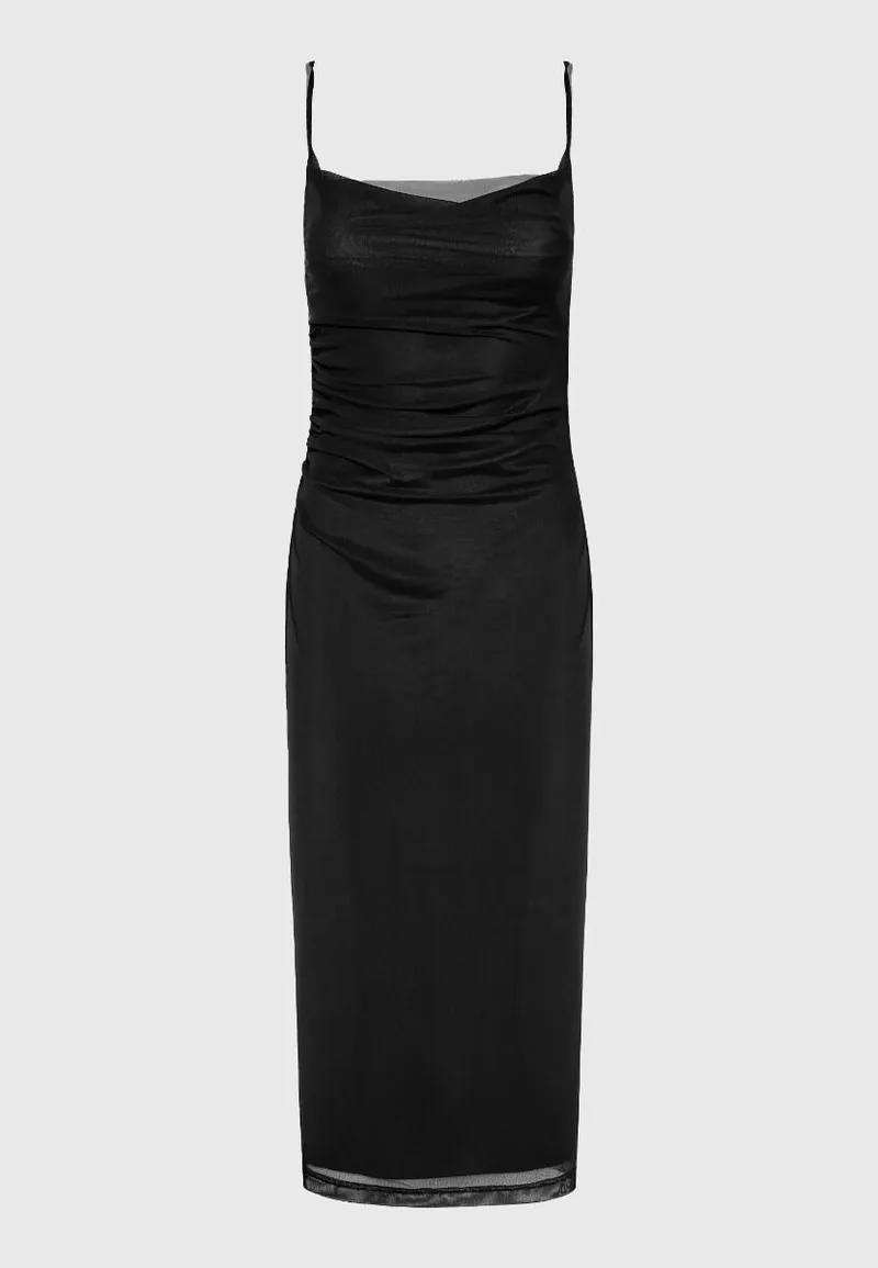 Funky Buddha Γυναικείο Midi Ντραπέ Φόρεμα FBL011-131-13 Μαύρο