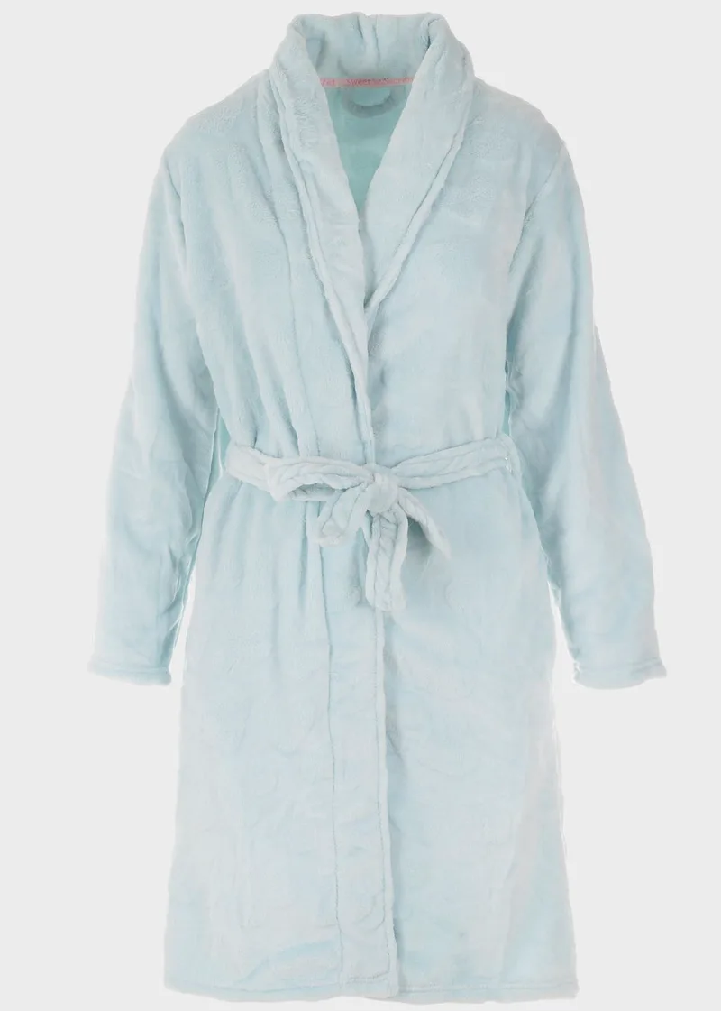 Γυναικεία ρόμπα fleece με ανάγλυφες καρδιές BABY BLUE