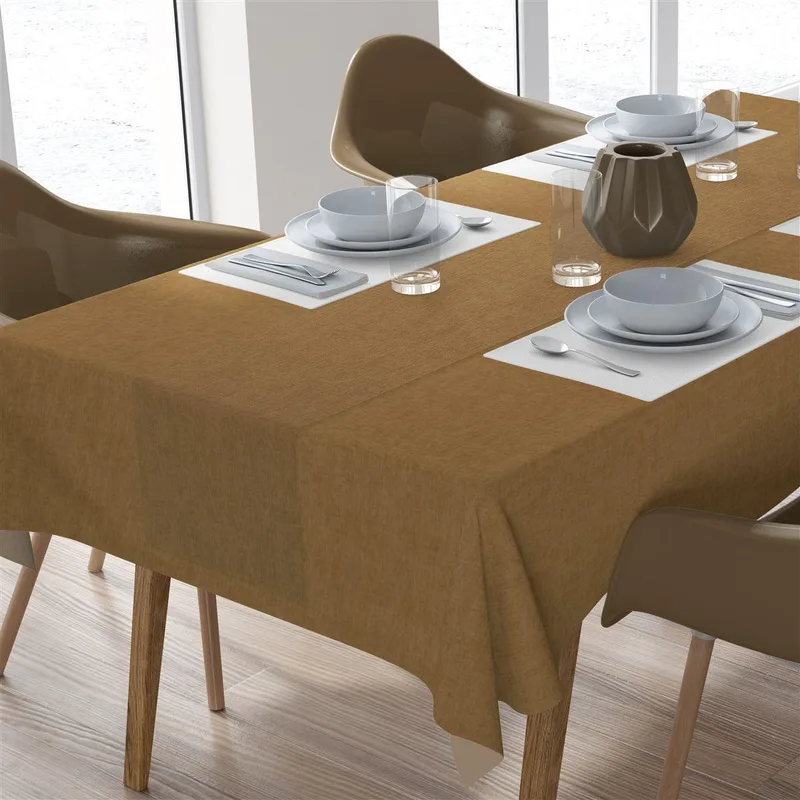 Σετ Τραπεζομάντηλο 140x140εκ. Με Runner 40x140εκ. Αλέκιαστο Polycotton Panama Mustard DimCol (Ύφασμα: 70% Βαμβάκι-30% Polyester, Χρώμα: Μουσταρδί) - DimCol - 19319800883000MD