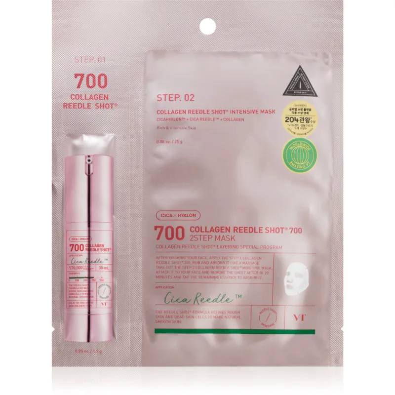 VT Cosmetics Collagen Reedle Shot 700 2-Step Mask Μάσκα ανόρθωσης και σύσφιξης για θεραπεία επιδερμίδας δύο φάσεων 28.5 γρ