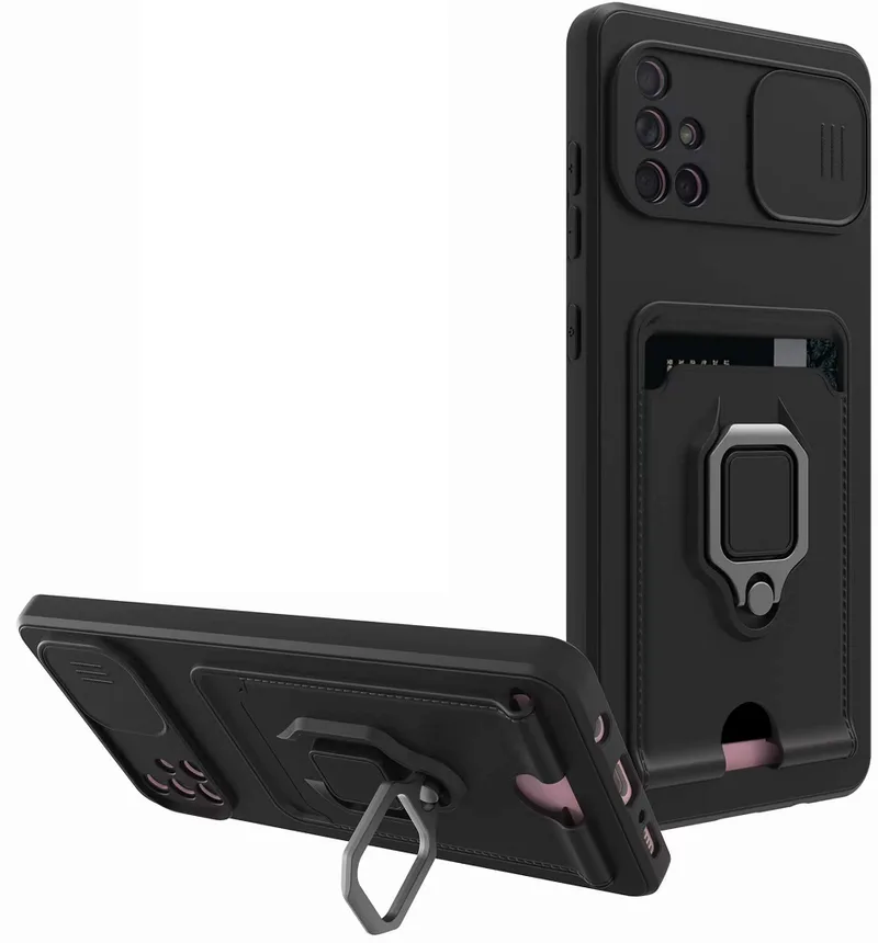Bodycell Multifunction - Ανθεκτική Θήκη Samsung Galaxy A71 με Λουράκι Λαιμού / Κάλυμμα Κάμερας / Ring Holder / Υποδοχή Κάρτας - Black (5206015013072)