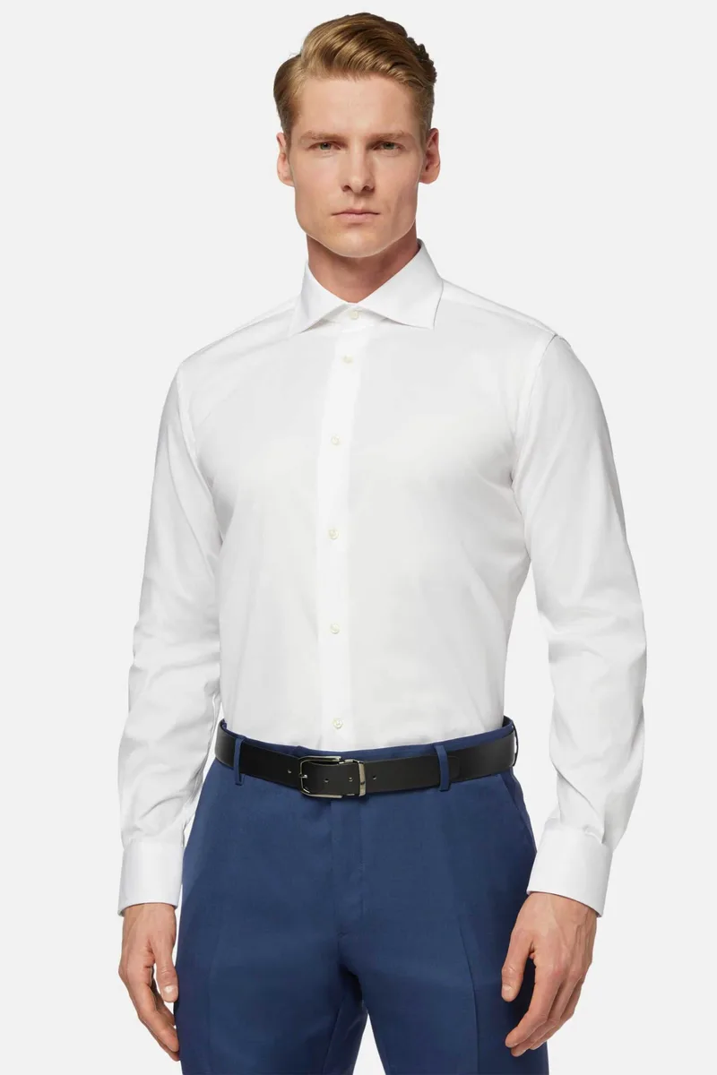 Boggi Milano ανδρικό πουκάμισο μονόχρωμο Regular Fit - BO24C004201 Λευκό