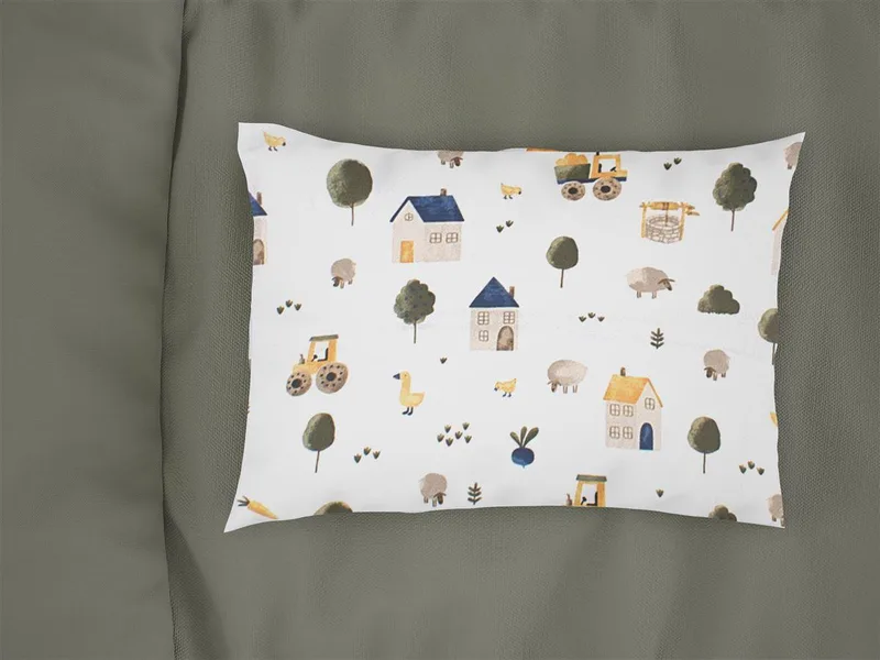 Μαξιλαροθήκη Bebe Φάκελος Βαμβακερή 35x45εκ. Village 579 White-Green DimCol (Ύφασμα: Βαμβάκι 100%, Χρώμα: Λευκό) - DimCol - 31111646058
