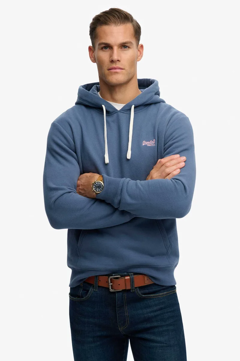 Superdry ανδρική μπλούζα φούτερ με κουκούλα και κεντημένο λογότυπο Loose Fit "Essential" - M2014518A Μπλε