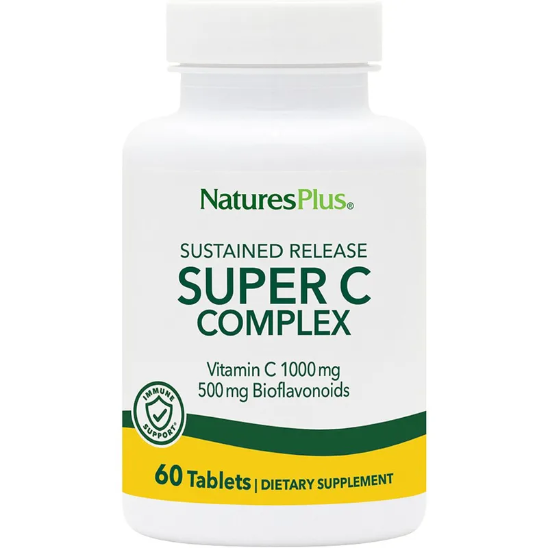Natures Plus Super C Complex 1000mg Συμπλήρωμα Διατροφής Παρατεταμένης Αποδέσμευσης με Βιταμίνη C & Βιοφλαβονοειδή Λεμονιού για την Ενίσχυση του Ανοσοποιητικού 60tabs