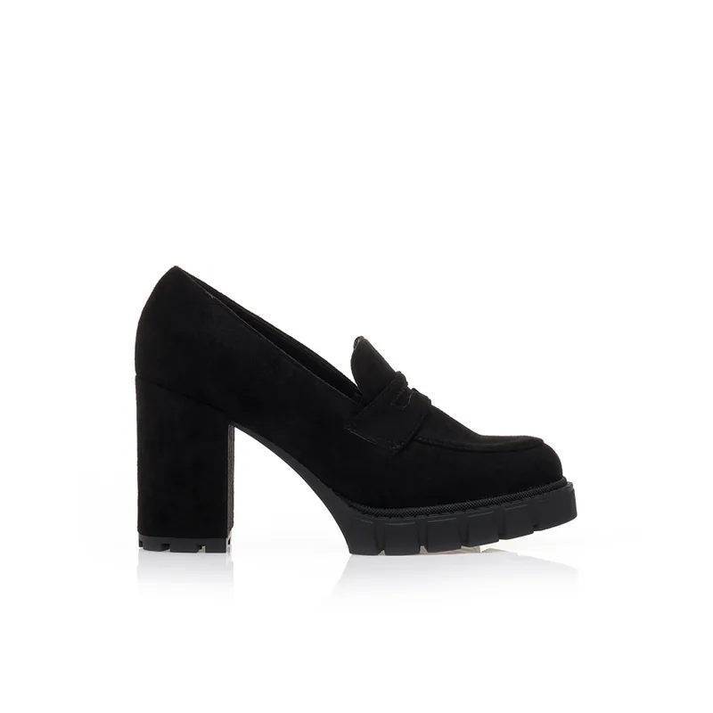 Γόβες loafers μαύρες σουέτ με τρακτερωτή σόλα ΜΑΥΡΟ