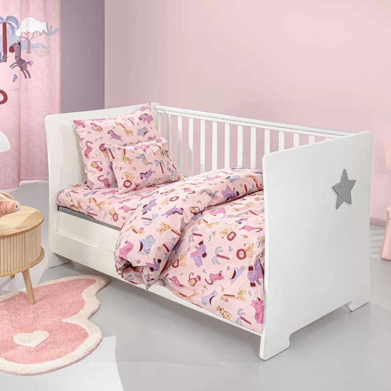 Σεντόνια Κούνιας (Σετ) 115X170 Guy Laroche Bebe Jungle Ροζ Χωρίς Λάστιχο (115x170)