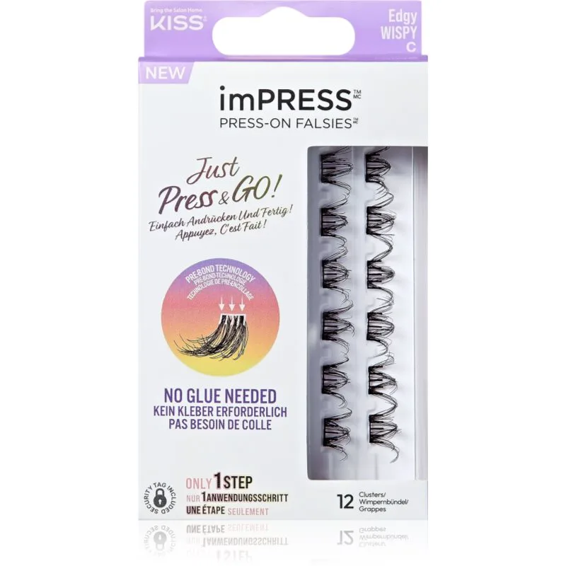 KISS imPRESS Just Press & GO ! αυτοκόλητες βλεφαρίδες σε τουφάκια χωρίς κόμπο Edgy Whispy C 12 τμχ