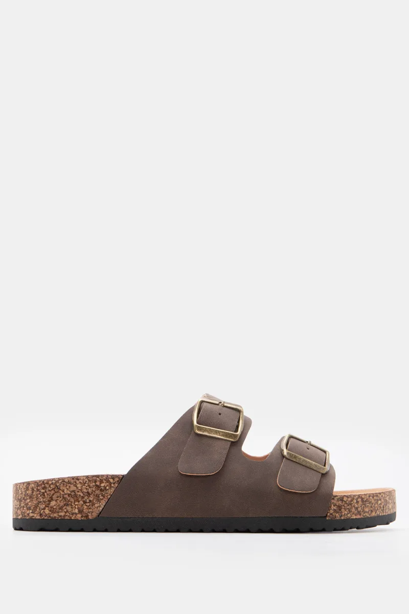 LUIGI DESIGN - Σανδάλια Flatform με Διπλές Τόκες - Καφέ Σκούρο