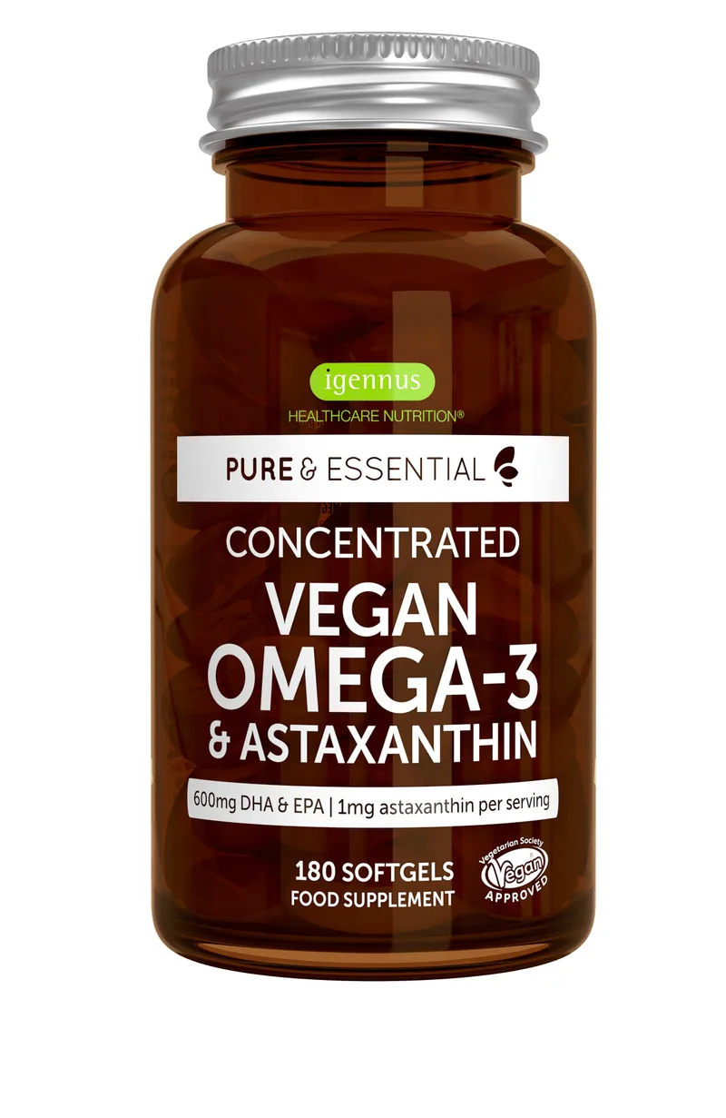 Vegan Ωμέγα -3 DHA EPA 600mg & Ασταξανθίνη Pure & Essential 180caps Igennus