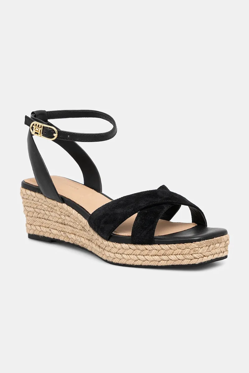 Δερμάτινα πέδιλα Tommy Hilfiger LEATHER & SUEDE MID WEDGE ESPAD