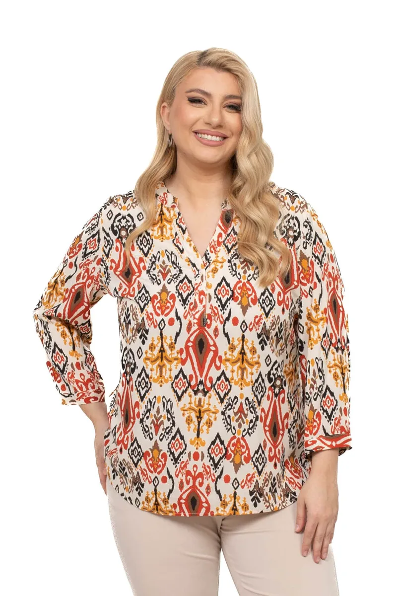 ΜΠΛΟΥΖΑ PLUS SIZE ΕΜΠΡΙΜΕ ΒΙΣΚΟΖ MULTICOLOR