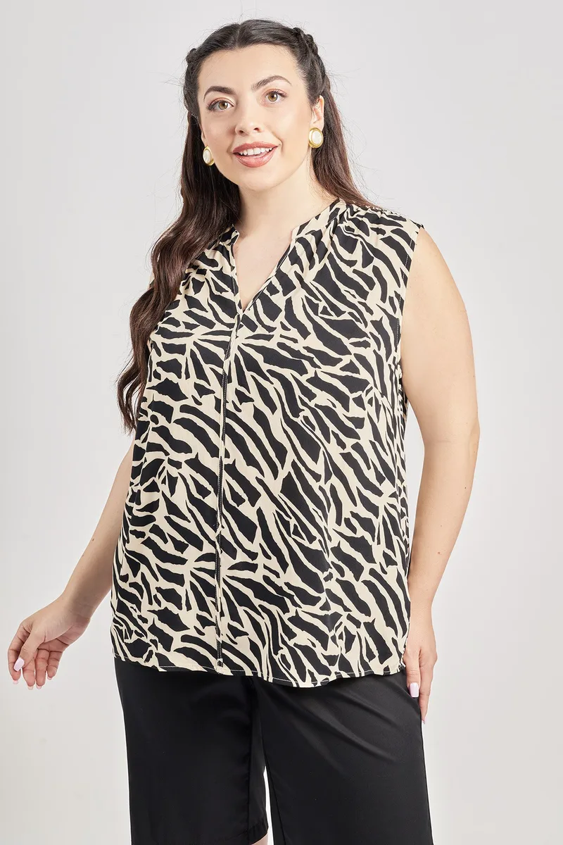 Μπλούζα βισκόζη αμάνικη εμπριμέ animal print