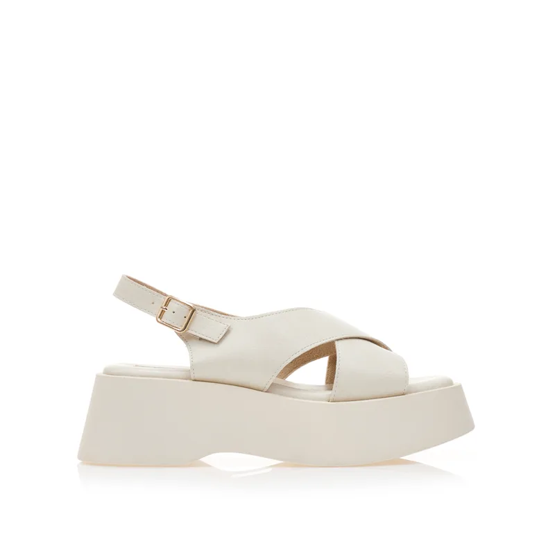 Flatforms μπεζ δερματίνη με χιαστί φάσα ΜΠΕΖ