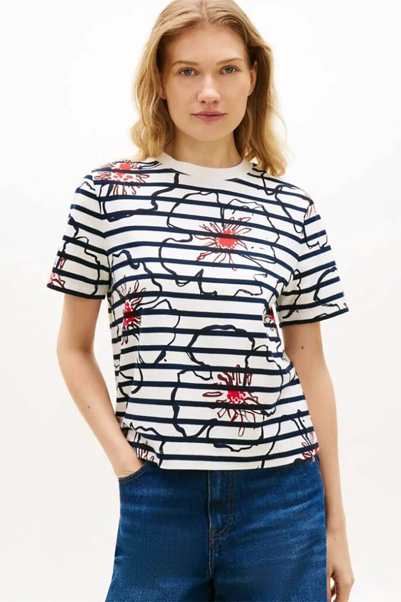 Tommy Hilfiger γυναικείο T-shirt με floral print Regular Fit - WW0WW49626 Μπλε Σκούρο