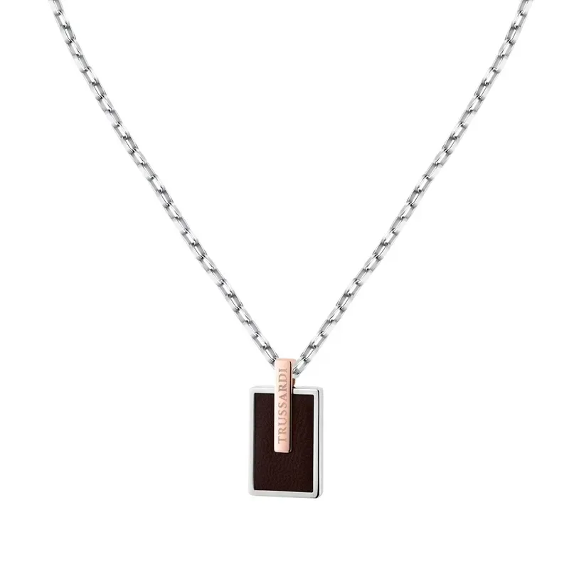 Δίχρωμο ανδρικό μενταγιόν Trussardi T- Leather Stainless Steel TJAXZ14 TJAXZ14 Ατσάλι