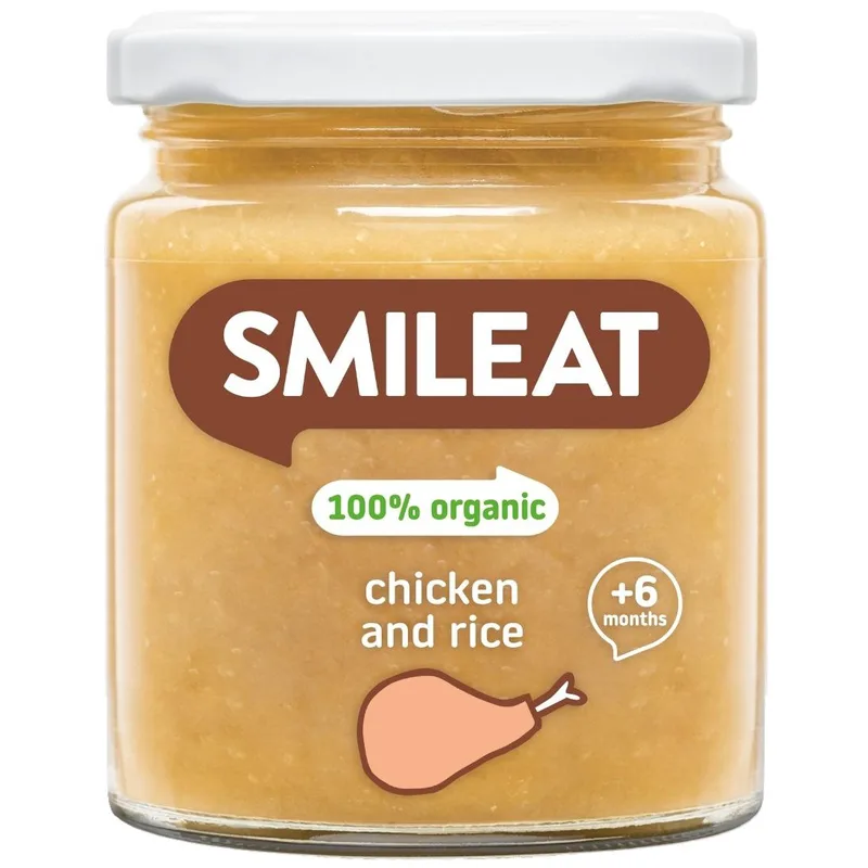 Smileat Organic Small Jar of Chicken with Rice & Peas 6m+ Βιολογικό Βρεφικό Γεύμα με Ρύζι, Κοτόπουλο & Αρακά, Χωρίς Γλουτένη από τον 6ο Μήνα 230g
