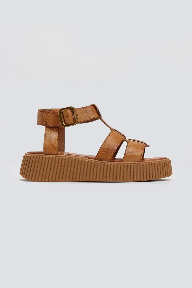 TFP Leather Flatform Sandals Buckle - 426 - Tan