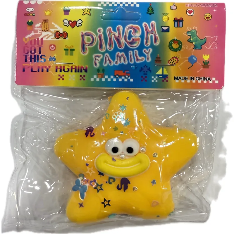 Antistress Taba Squishy Αστέρι με Strass μάτια & Χαμόγελο 9×7cm Κίτρινη