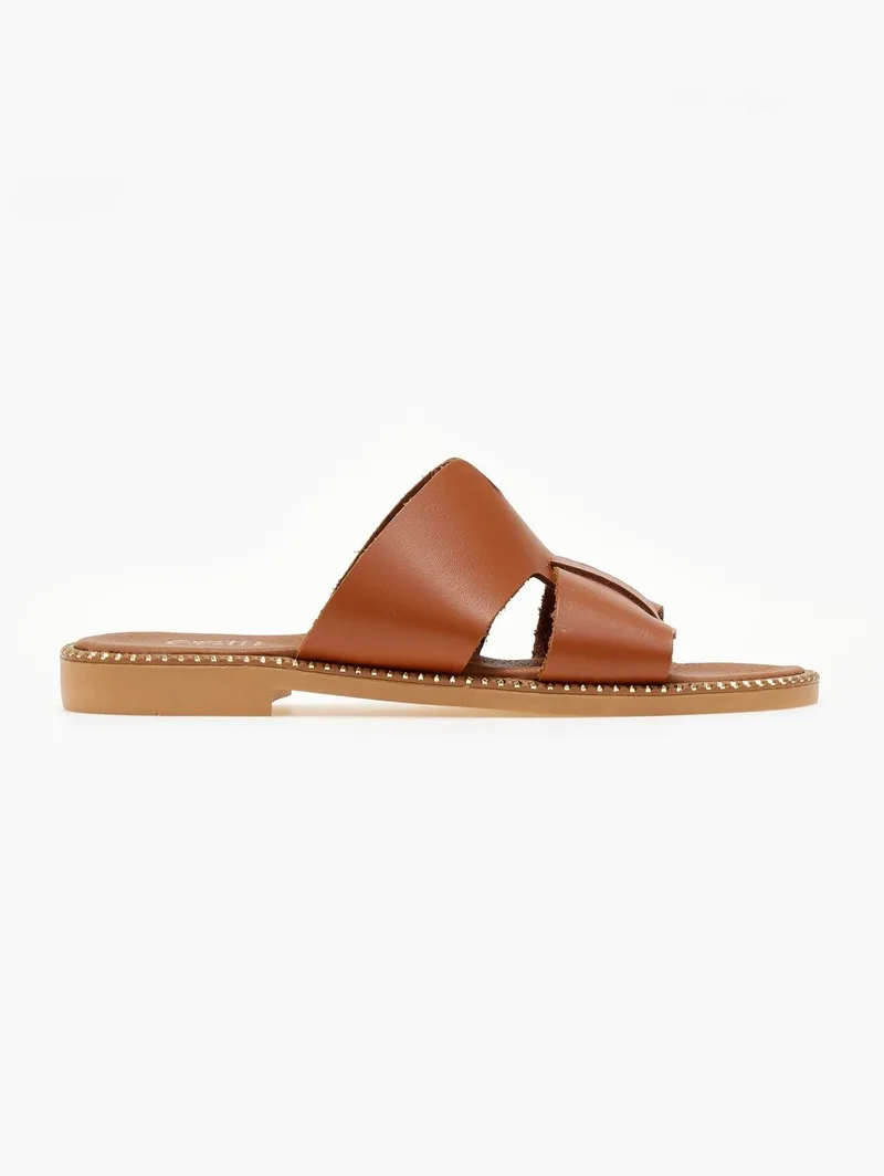 Estil Leather Sandals Cut-out Strap - 26 - Tan