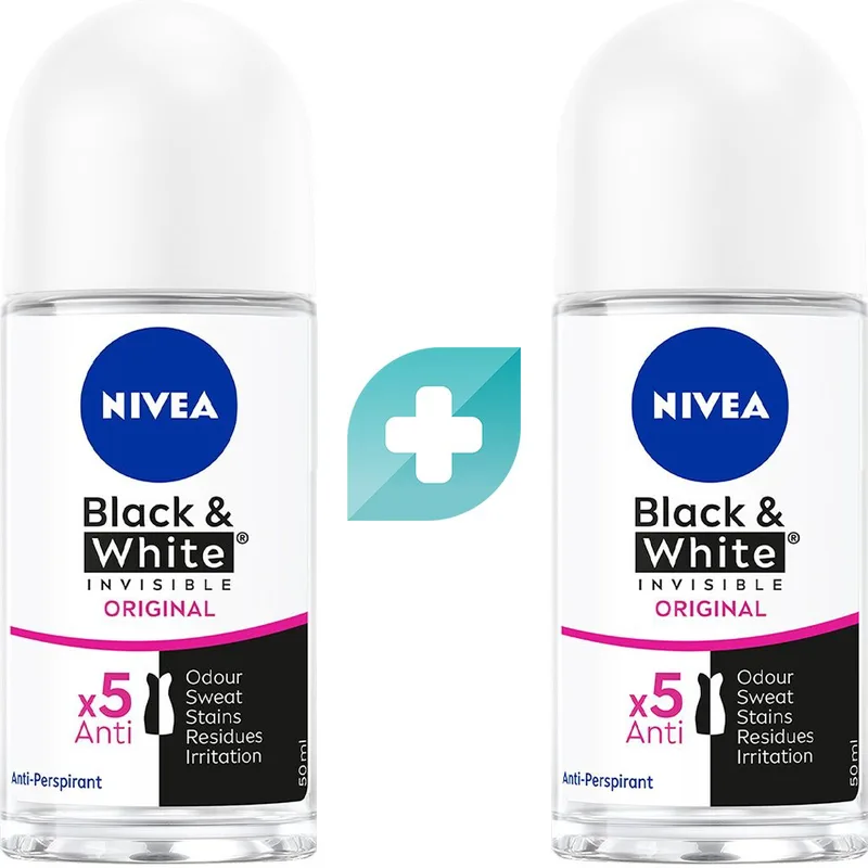 Σετ Nivea Black & White Invisible Original Deo Roll-On Γυναικείο Αποσμητικό Διάρκειας Έως & 48 Ωρών Κατά των Λευκών Στιγμάτων 100ml (2x50ml)